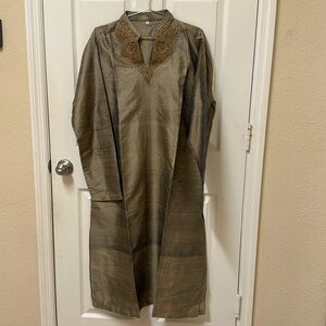 Men’s Ethnic Pakistani Indian Eid bridal gray color handwork outfit kurta #563